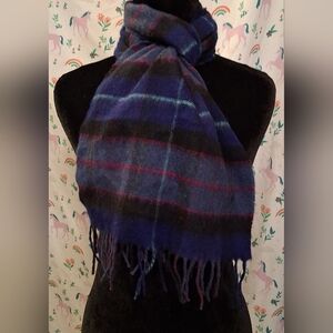 EUC Vintage Johnstons Of Elgin Blue Plaid Cashmere Casual Winter Unisex Scarf